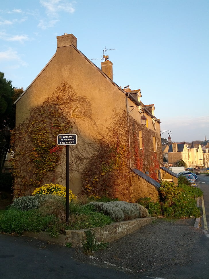 Casa, granito, tramonto, Brittany, piccola casa, Breton, Pierre