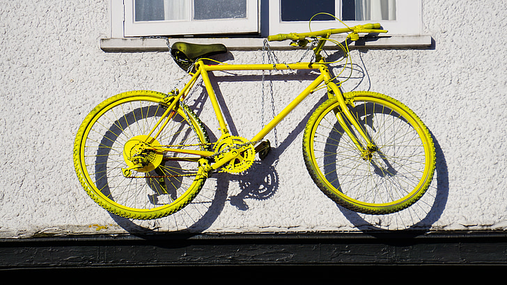 sykkel, gul, sykkel, riding, bevegelse, hjul