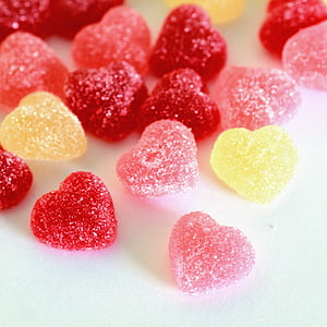 sweet, gums, candy, heart, sugar, color, red