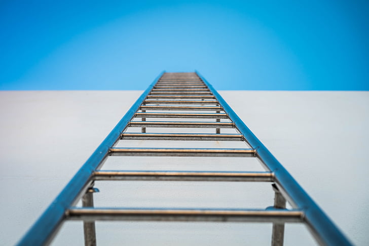 ladder, sky, pig-iron, the rooftop, external, stainless, blue