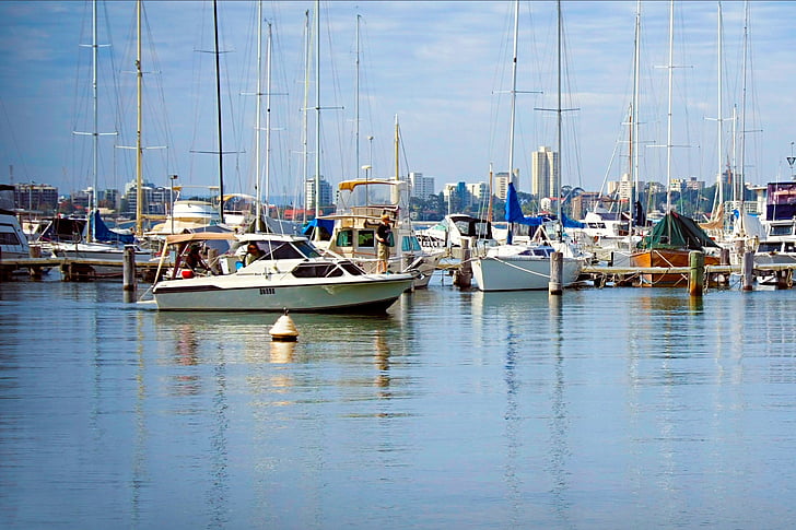 matilda bay wa left, boats, blue, reflections, water, river, vacation