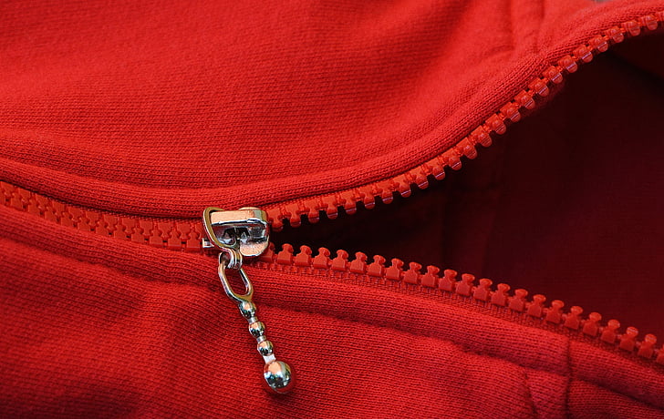 cremallera, vermell, capa gruixuda, jaqueta, obrir