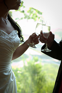 bruiloft, Cheers, bruid, liefde, jurk, vrolijke, huwelijk