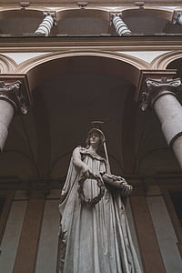 edifício, tiro de ângulo baixo, escultura, estátua