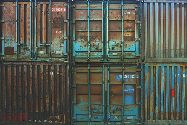 lading, containers, industrie, metaal, nummers, oude, rustiek