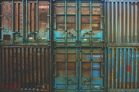 Fragt, containere, industri, metal, numre, gamle, rustik