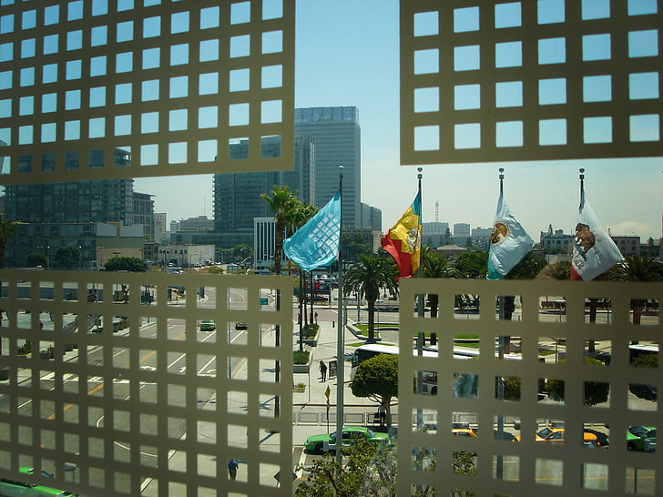 banderas, seguridad, Bandera, ventana, Ver, ciudad, Los Ángeles