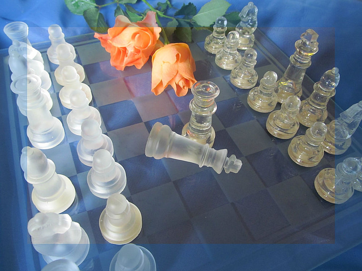 chess, roses, chess game, chess pieces, figures, runners, king
