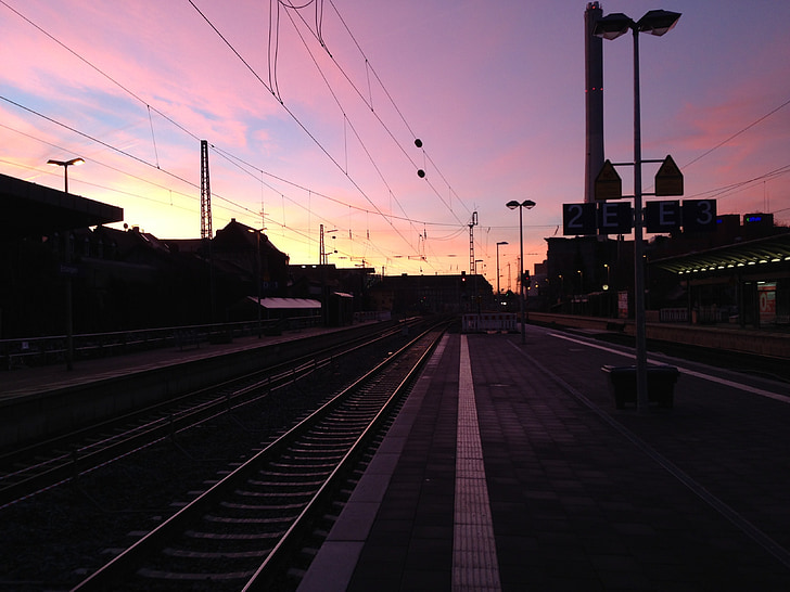 tampak, kereta api, matahari terbit