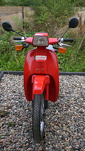 two wheeled vehicle, roller, red, motor scooter