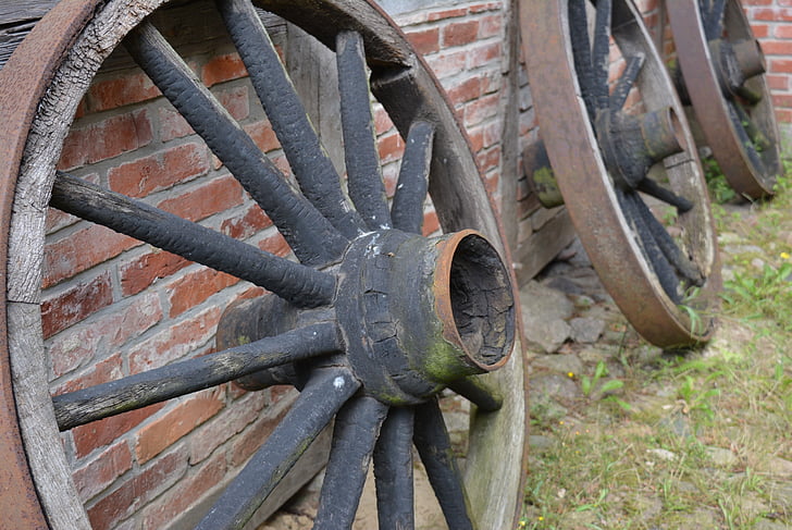 fälgar, gamla, ekrar, Wagon wheel, museet