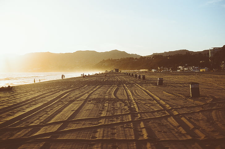 foto, strand, oever, Gouden, uur, zonsondergang, Sunset beach