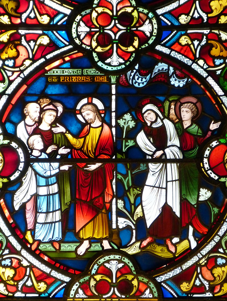 langas, Bažnyčios langas, tamsintas stiklas, spalva, senas langas, tikėjimas, švino stiklo