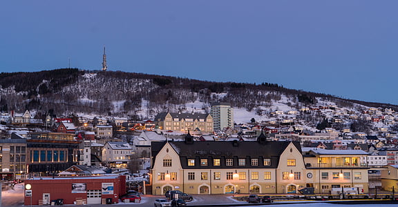 Noruega, Costa, Tromso, arquitectura, Escandinavia, puesta de sol, noche