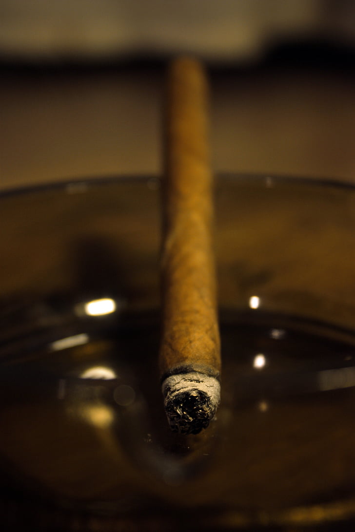 Ash, gạt tàn, điếu xì gà, cận cảnh, vĩ mô, thuốc lá, gỗ - tài liệu