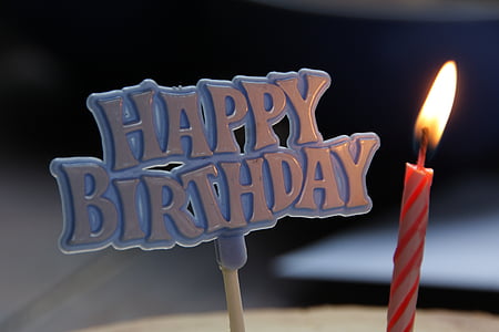 narozeniny, svíčka, s pozdravem, Hodně štěstí, Oslava, küchendeko, plamen