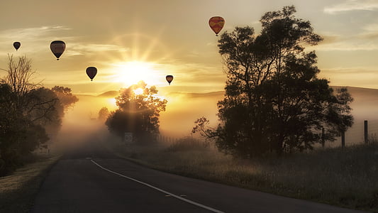 balloon, hot air, landscape, hot air balloon, sky, flight, transportation