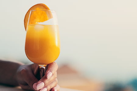 person, holding, glass, orange, juicer, orange juice, drink