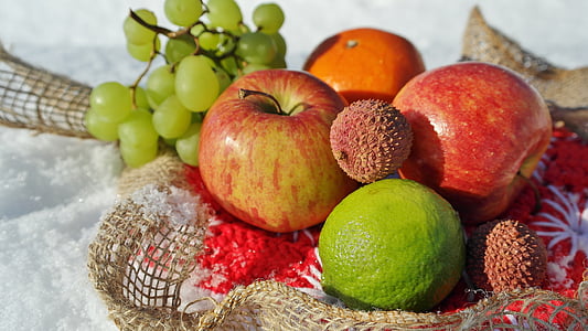 フルーツ, アップル, マンダリン, 健康的です, デコ, 果物, 食品