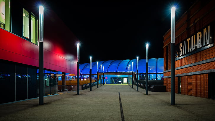 Luxembourg, Railway station, Night fotografi, Esch belval, Saturn, lys, belysning