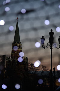 Ryssland, Moskva, Röda torget, ljus, natt, klocktornet, arkitektur