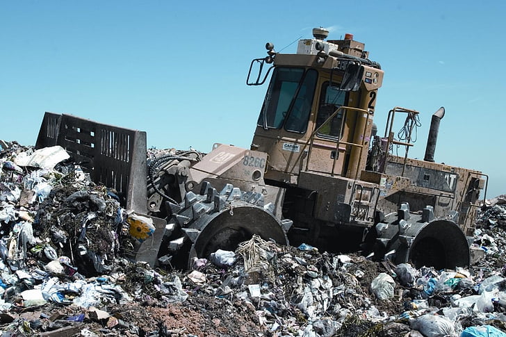 Compactor, kaatopaikan, luokkalainen, roskakoriin, laitteet, raskas, kone
