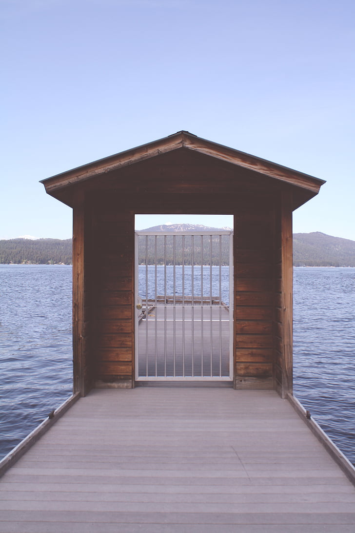 white, steel, gate, gray, dock, surrounded, water