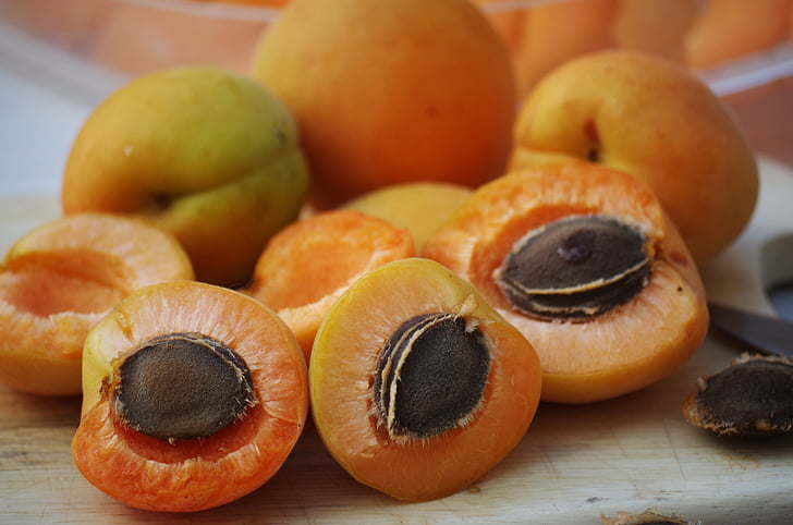 abrikoser, frugt, orange, pips, skiver, tørring