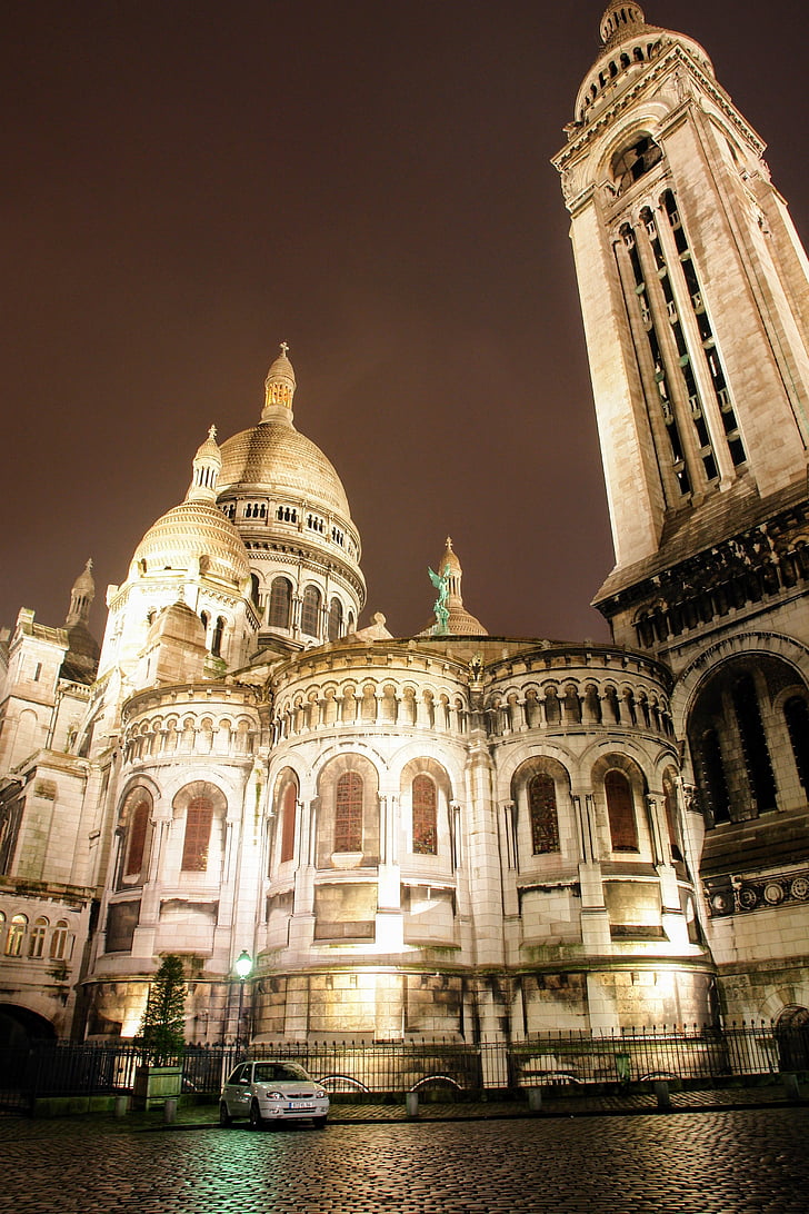 Paris, Basilique du Sacré coeur, Kilise, Montmartre, Basilique du Sacré coeur, abendstimmung, gece fotoğraf