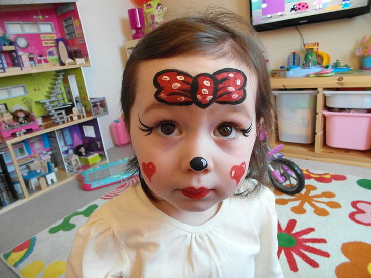 child, makeup, face, fun, colorful, daughter, funny