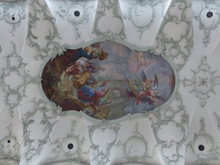 ceiling painting, blanket, collegiate church of st peter, salzburg, roman catholic, monastery church, stift st peter