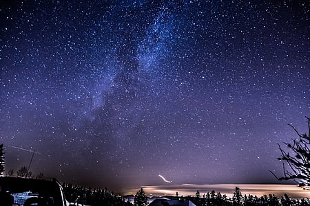 Svizzera, Gurnigel, esposizione lunga, Star, montagne, luci, cielo di sera
