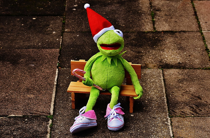 Kermit, βάτραχος, Χριστούγεννα, καπέλο Σάντα, Χαριτωμένο, Αστείο, Χριστούγεννα του χρόνου