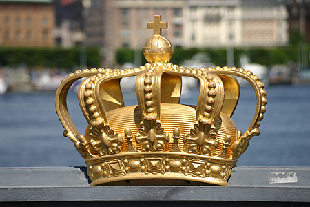 corona, Suecia, Estocolmo, skeppsholmsbron, color oro
