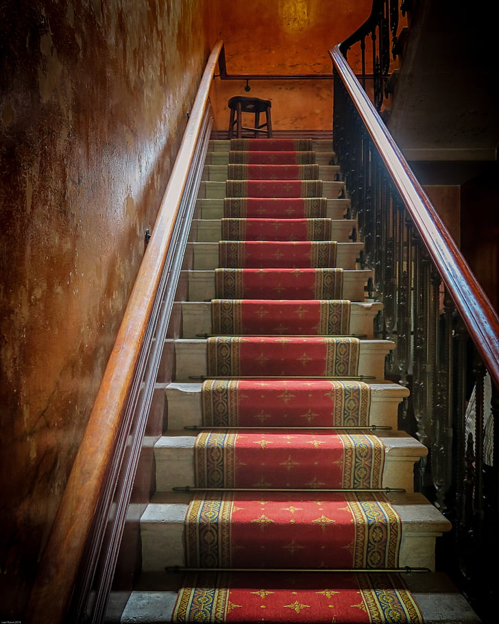 scale, tappeto, oggetto d'antiquariato, elegante, scala, rosso, lusso