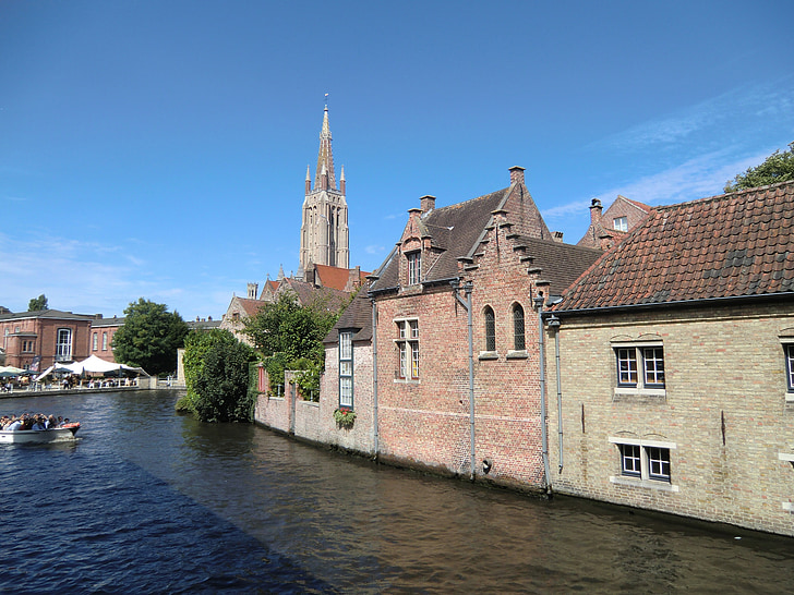 város, Európa, Belgium, Bruges, torony, ház, történelmi