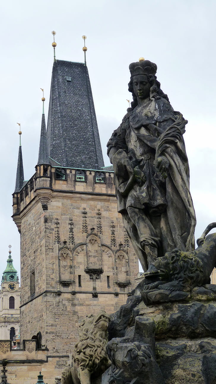 Praha, staré mesto, Karlov most, barokový, veža, historicky, obrázok