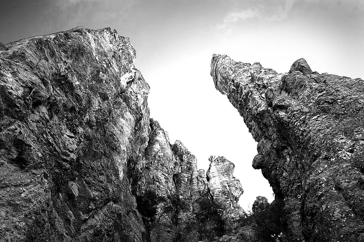 black-and-white, outdoors, rock formation, rocky, scenic, stone, black And White