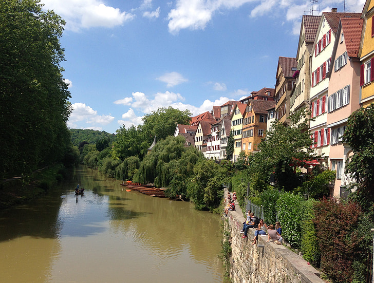 Tübingen, Neckar, puente, históricamente, casco antiguo, sur de Alemania, casas