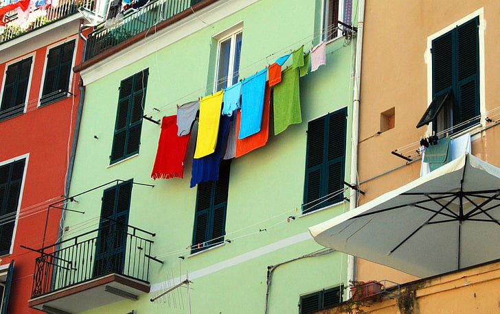 Barva, dům, ubrusy, Cinque terre, Ligurie