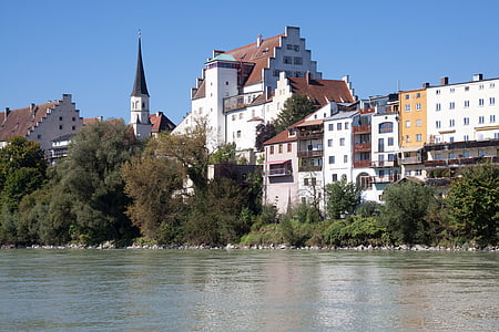 Wasserburg, floden, staden, fastställande, slott, arkitektur, vatten