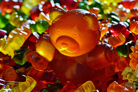 urso gigante de borracha, gummibär, gummibärchen, gomas de frutas, urso, delicioso, Cor