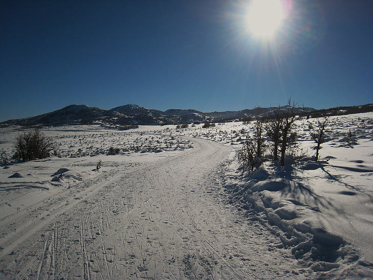 high, mountain, ski, trail, hill, winter, landscape