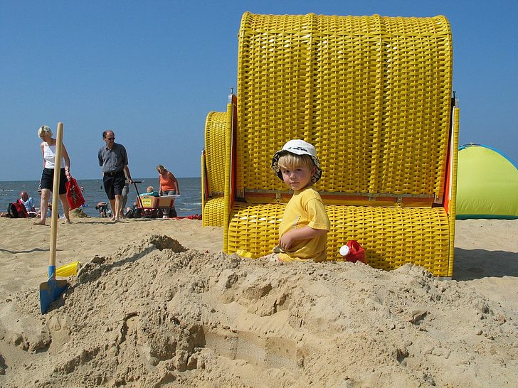 barn leg, sandeltræ, Sandburg, Nordsøen, Beach, havet, watt