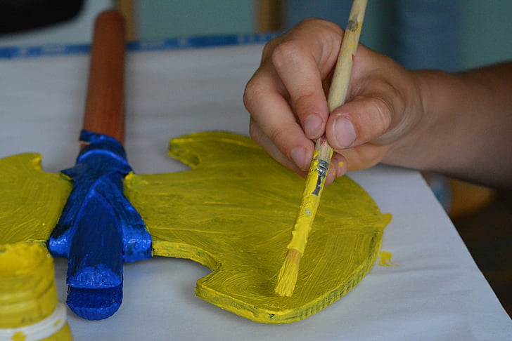 barve, slikarstvo, svinčnik, roko, vaše dlani, roko, rumena