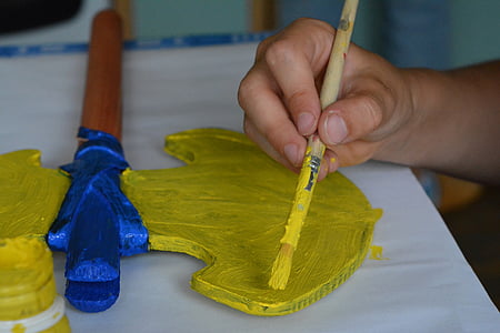 油漆, 绘画, 铅笔, 手, 你的手掌, 手, 黄色