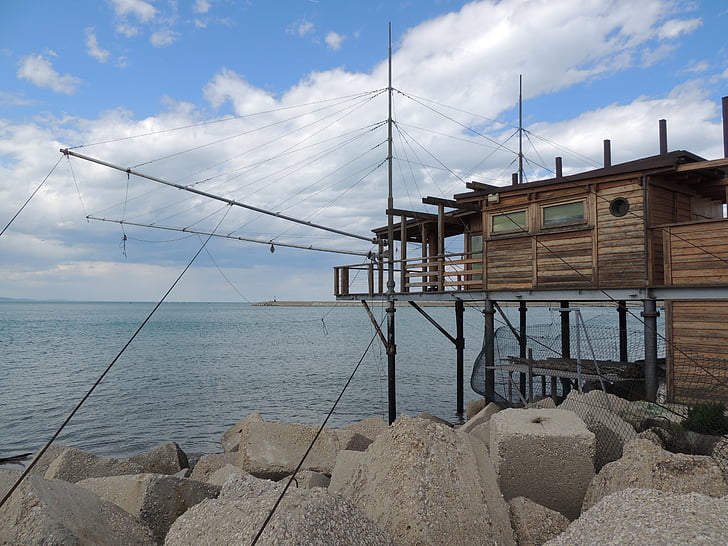 trabocchi, sea, fishing, networks