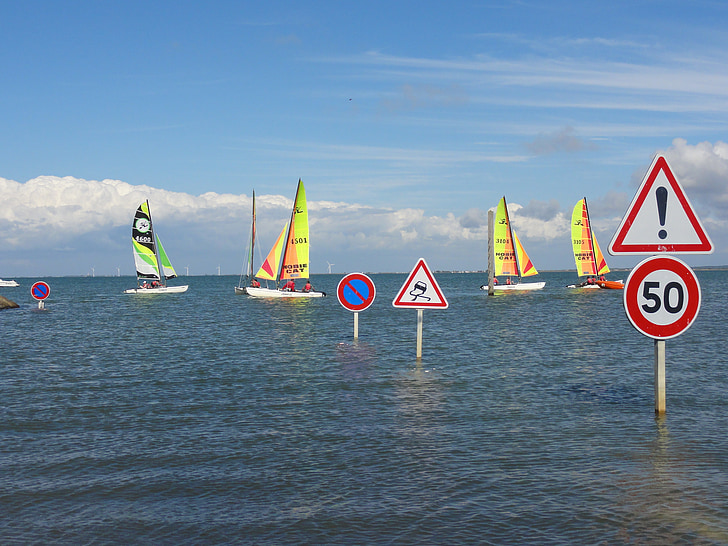 sailing, boat, catamaran, panel, signalling, road, sea
