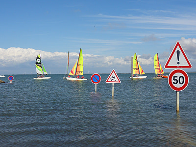 sailing, boat, catamaran, panel, signalling, road, sea