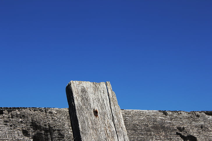 pagar, kayu, biru, langit, lama